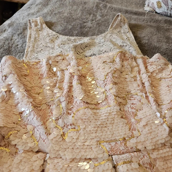 Eva Franco Sugarberry Sequin Lace Mini Dress Size 8 Blush Pink Hand-Embellished - Picture 15 of 16